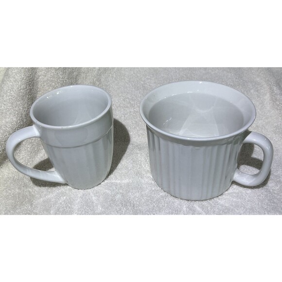 CorningWare Mugs Ribbed French White 20oz Soup‎ 12oz Coffee Stoneware Set of 2 - Picture 1 of 9
